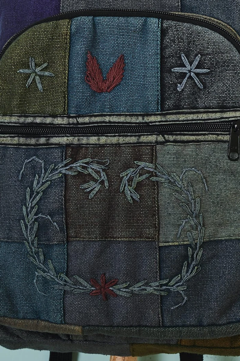 Grey Washed Embroidered Nature Motif Backpack