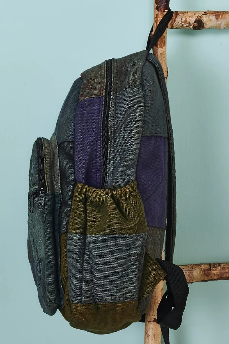 Grey Washed Embroidered Nature Motif Backpack