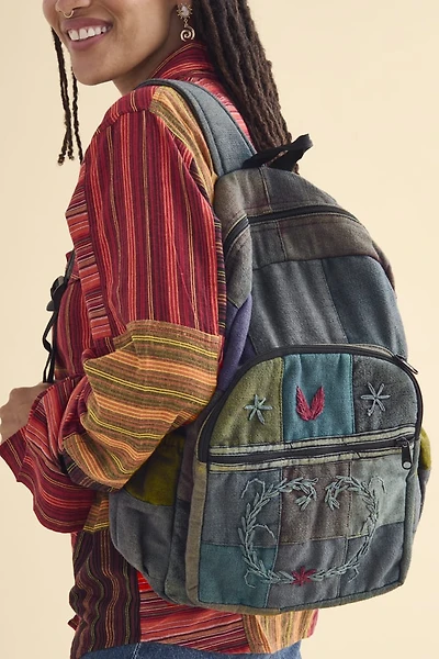 Grey Washed Embroidered Nature Motif Backpack