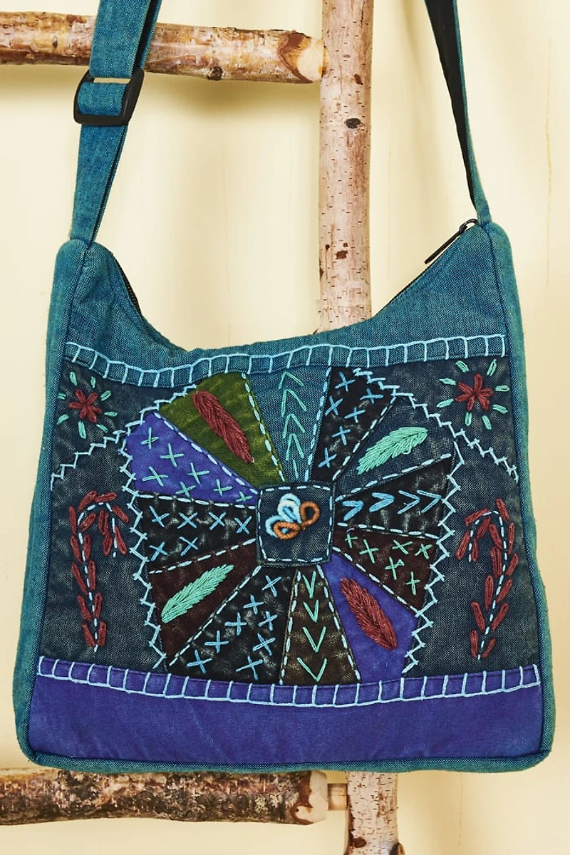 Teal Embroidered Cotton Tote Bag