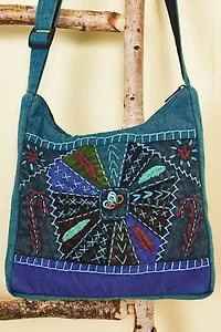 Teal Embroidered Cotton Tote Bag