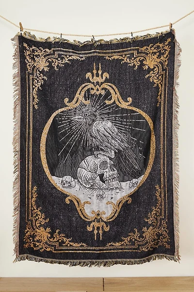 Gothic Raven Woven Throw Blanket
