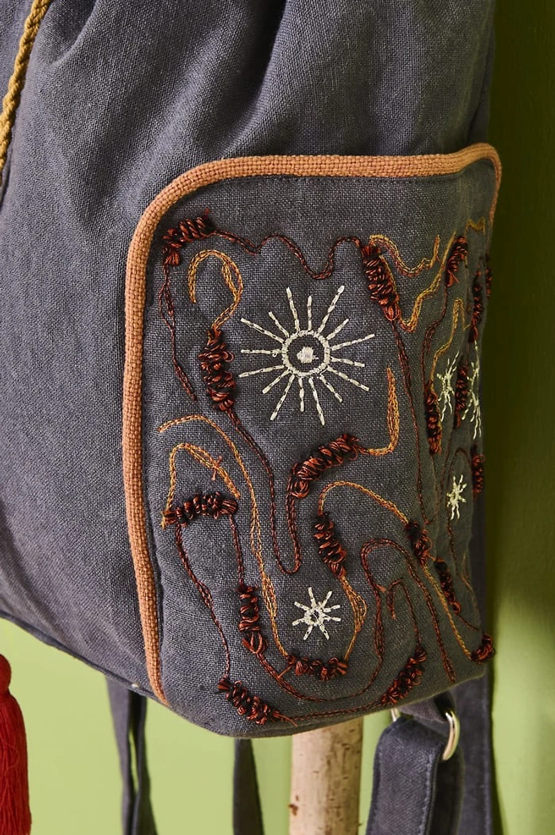 Grey Embroidered Harvest Moon Backpack