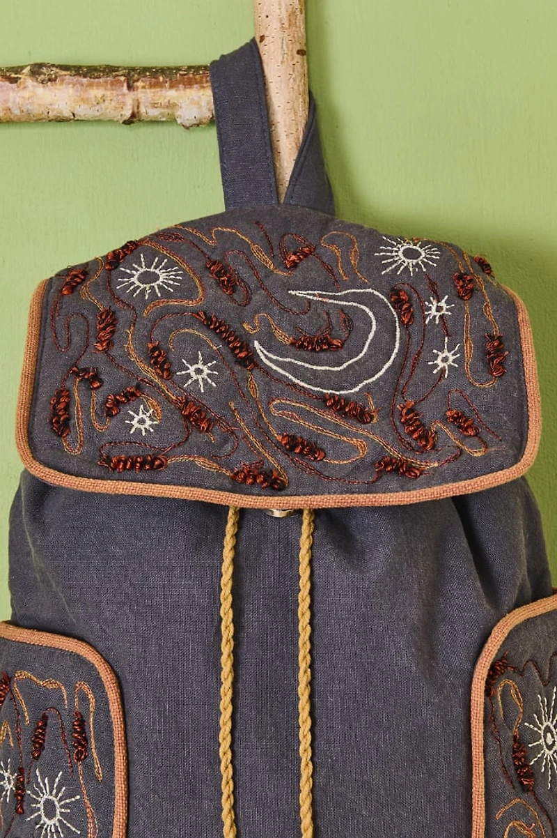 Grey Embroidered Harvest Moon Backpack