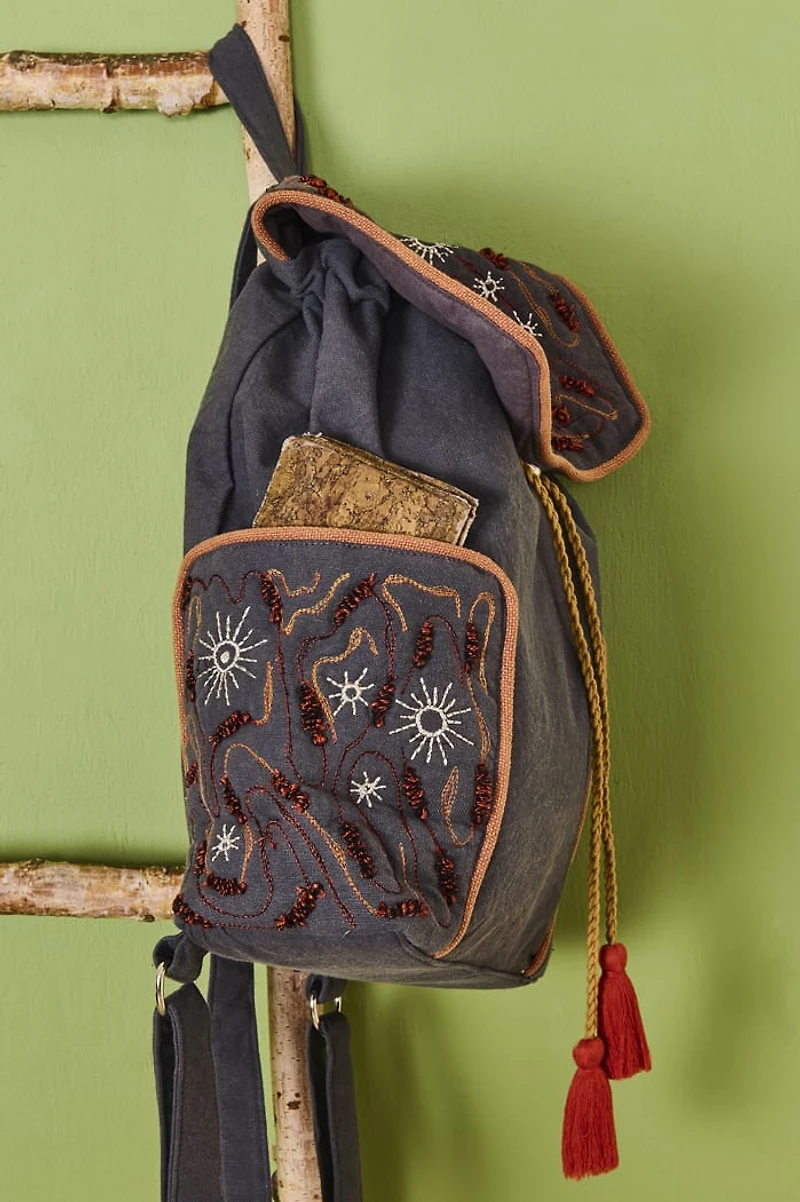 Grey Embroidered Harvest Moon Backpack