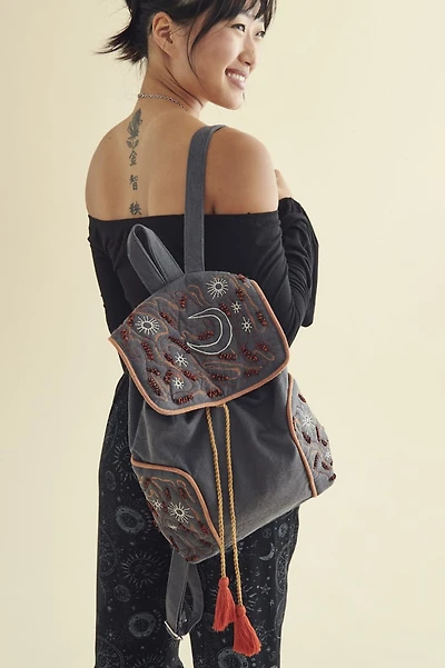 Grey Embroidered Harvest Moon Backpack