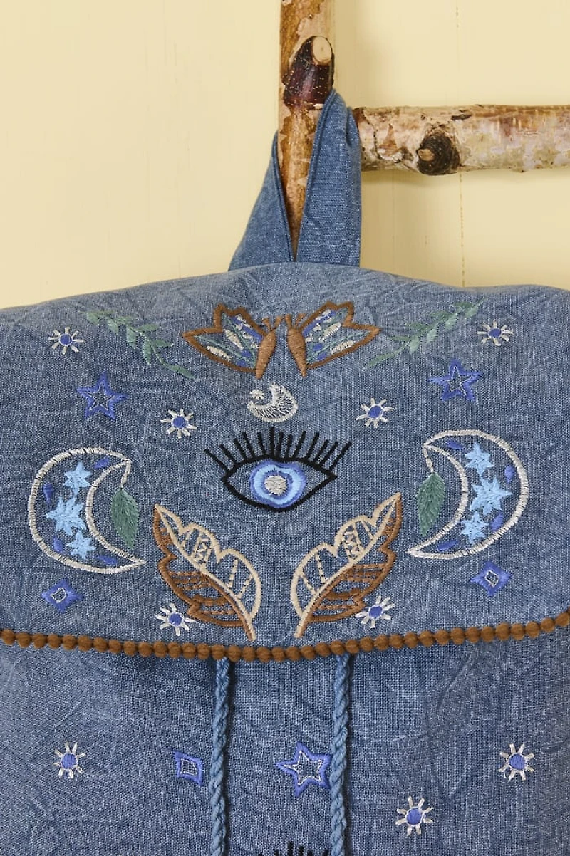 Blue Embroidered Mystic Eye Backpack
