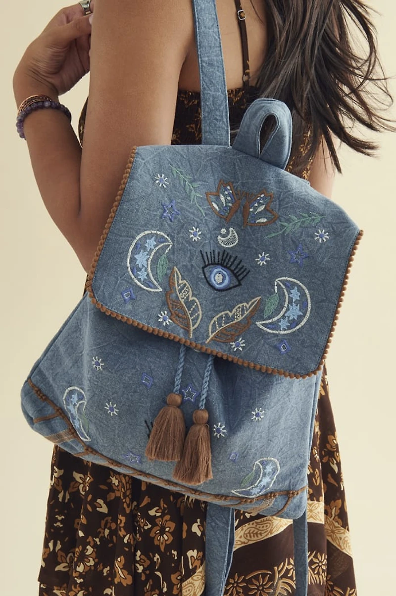Blue Embroidered Mystic Eye Backpack