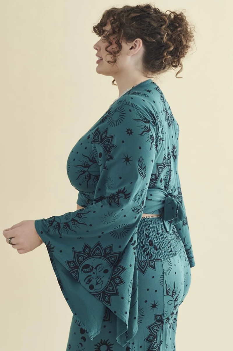 Teal Boho Sun Belle Sleeve Wrap Shirt