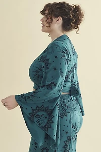 Teal Boho Sun Belle Sleeve Wrap Shirt