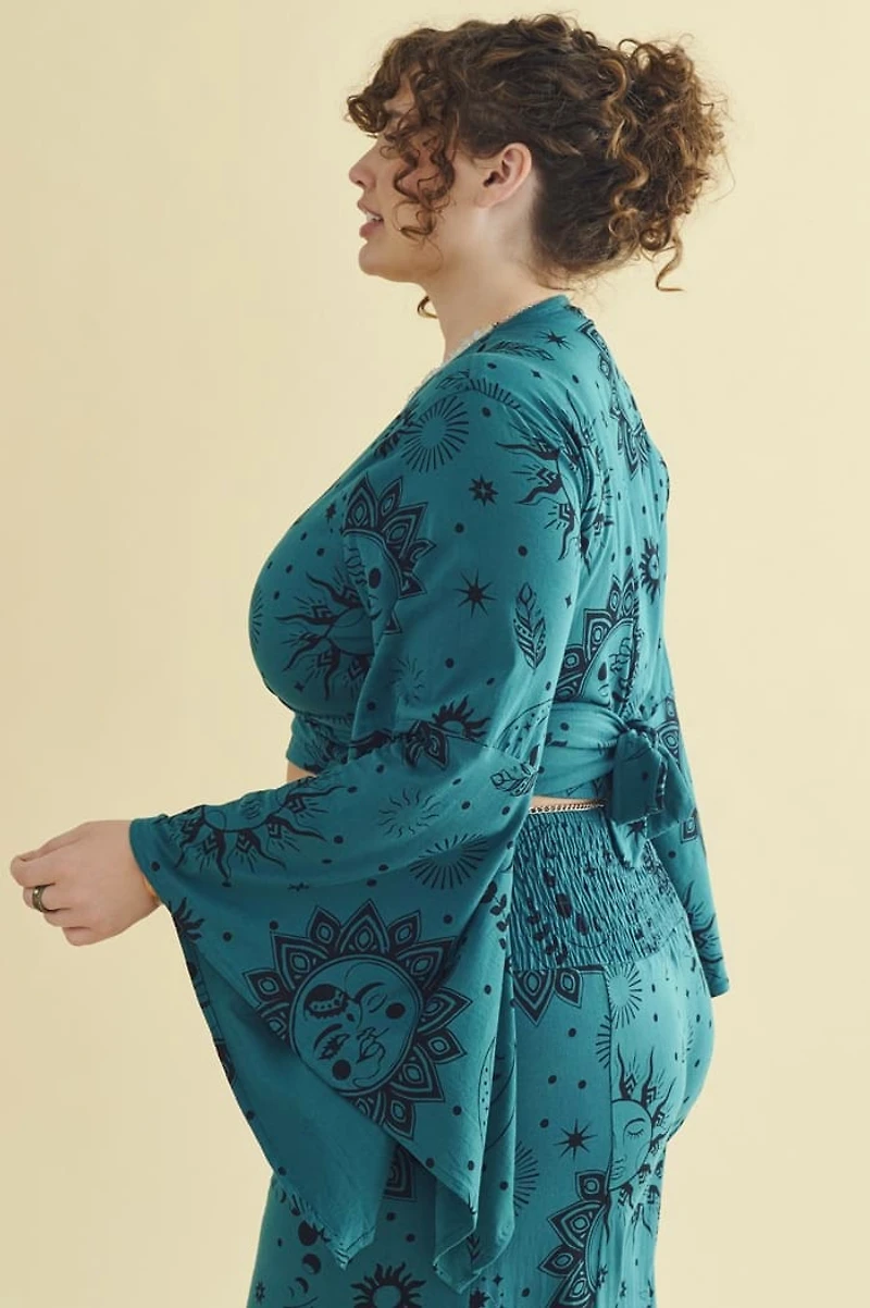 Buy Teal Boho Sun Belle Sleeve Wrap Shirt Online at Earthbound Trading