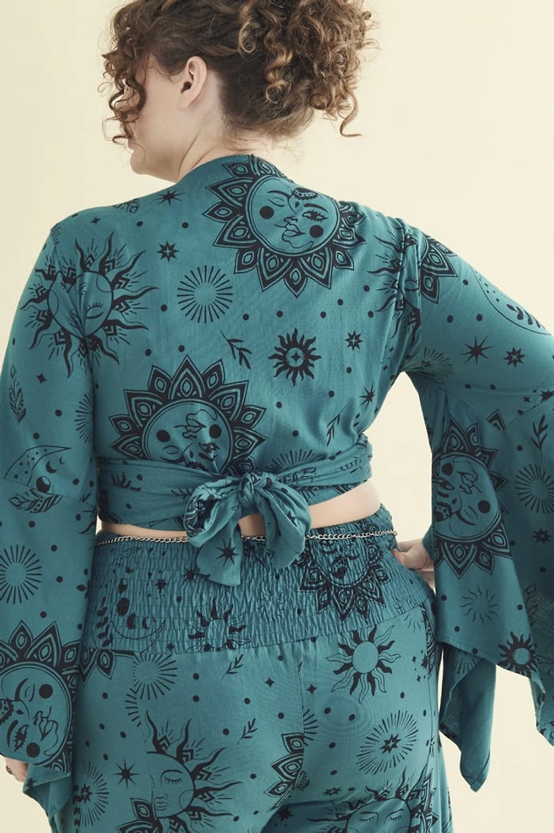Teal Boho Sun Belle Sleeve Wrap Shirt