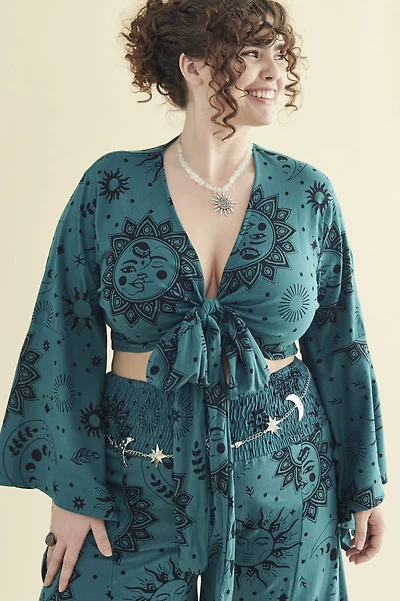 Teal Boho Sun Belle Sleeve Wrap Shirt