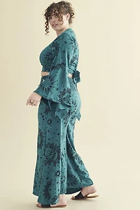 Teal Boho Sun Panel Wide Leg Pants
