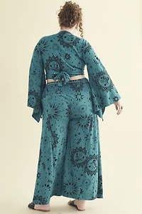 Teal Boho Sun Panel Wide Leg Pants