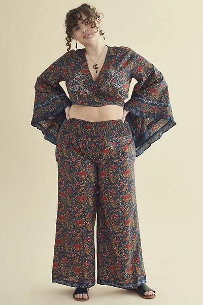 Navy Floral Pocket Wide Leg Pants