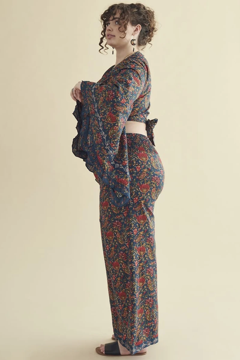 Navy Floral Pocket Wide Leg Pants
