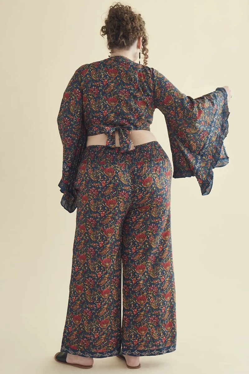 Navy Floral Pocket Wide Leg Pants