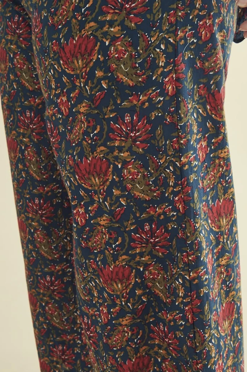 Navy Floral Pocket Wide Leg Pants