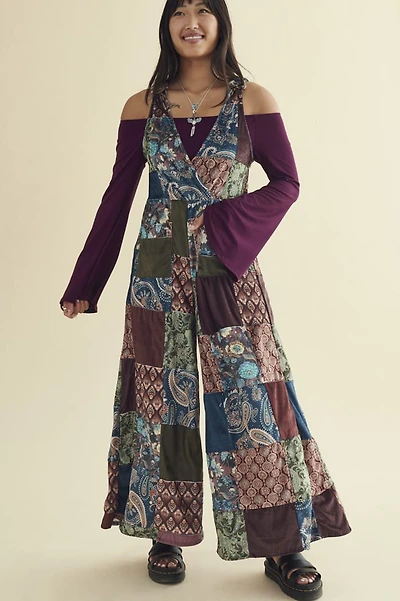 Assorted Velvet Patchwork Wide Leg Jumpsuit