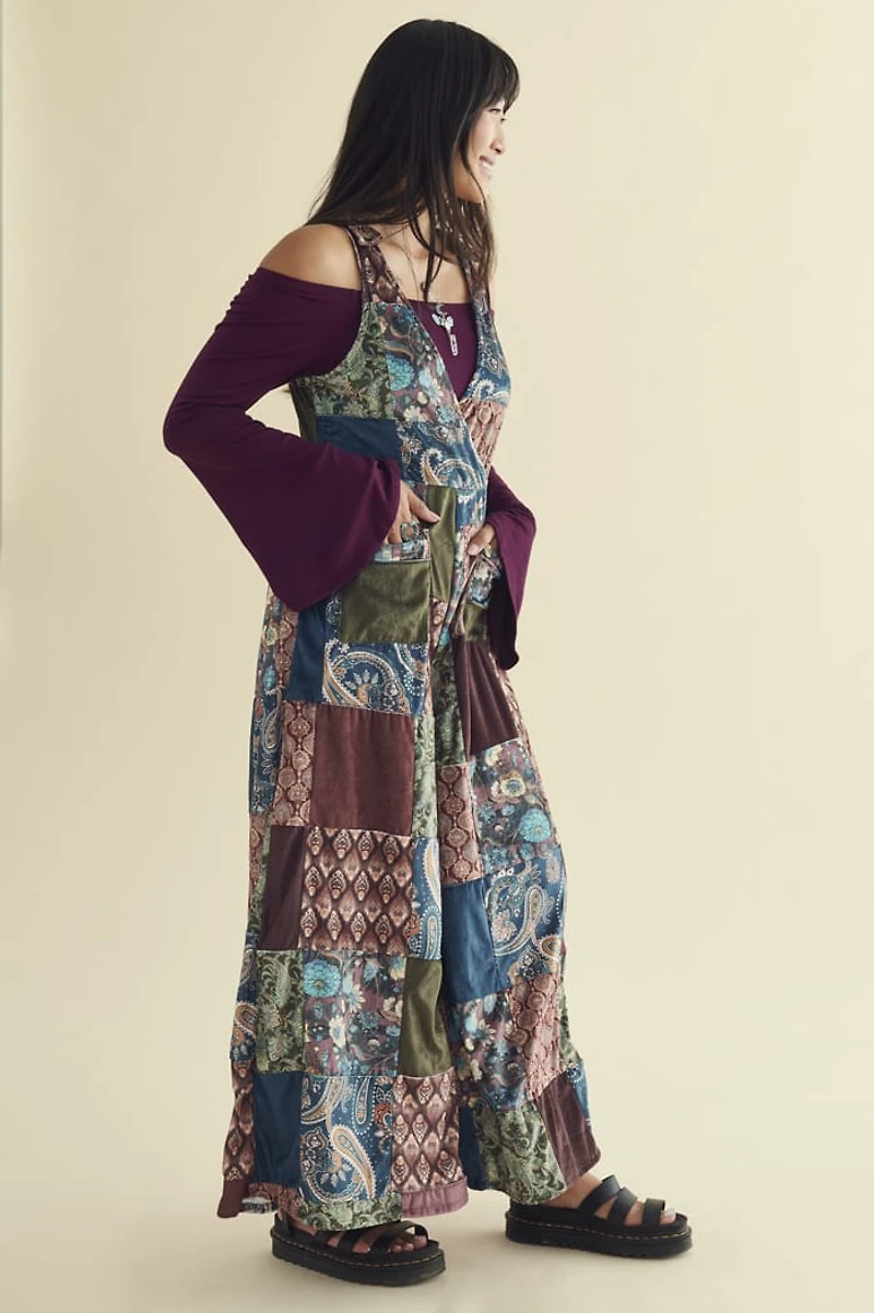 Assorted Velvet Patchwork Wide Leg Jumpsuit