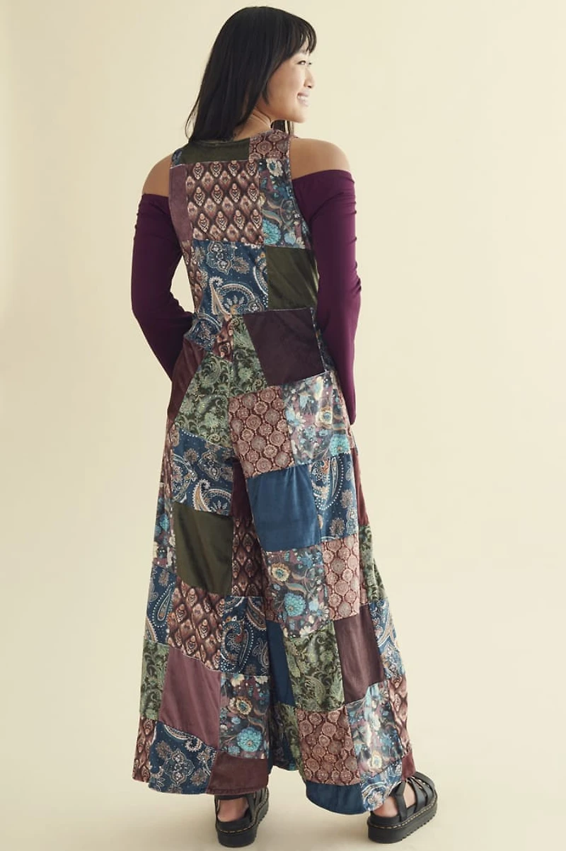 Assorted Velvet Patchwork Wide Leg Jumpsuit
