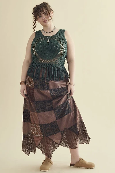 Brown Overdyed Assorted Patchwork Maxi Skirt