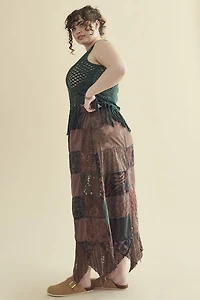 Brown Overdyed Assorted Patchwork Maxi Skirt