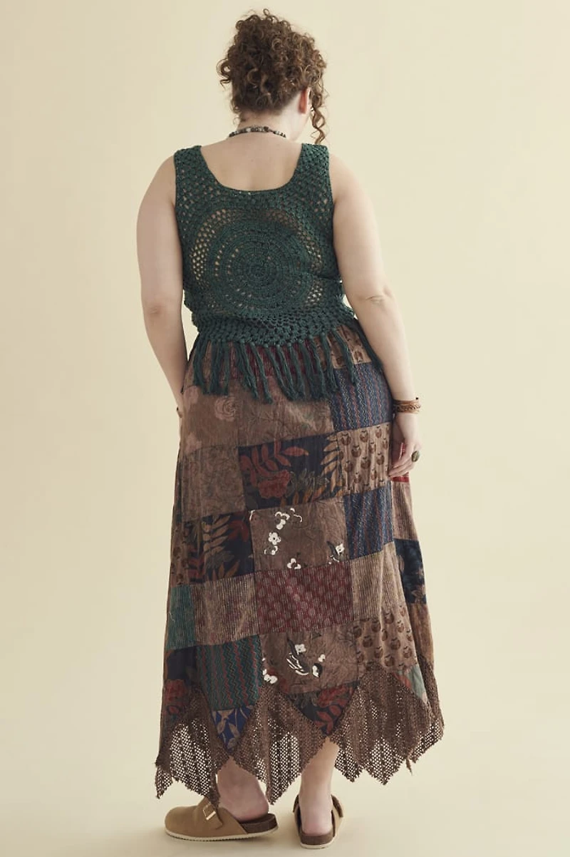 Brown Overdyed Assorted Patchwork Maxi Skirt
