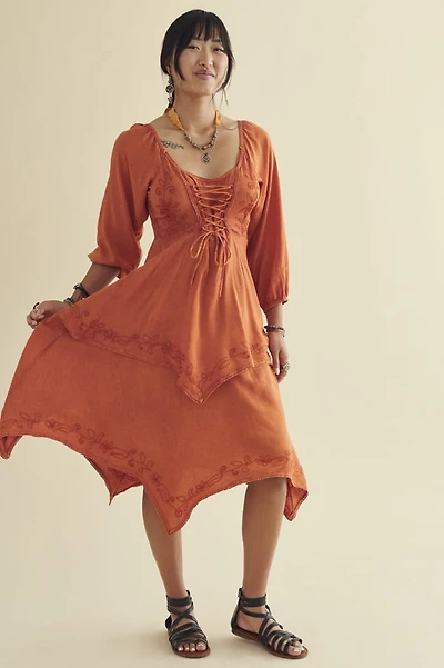 Orange Corset Tie Dress Peasant