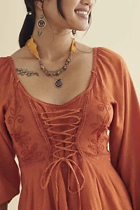 Orange Corset Tie Dress Peasant