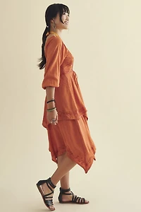 Orange Corset Tie Dress Peasant
