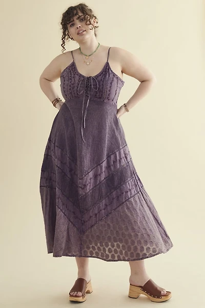 Purple Embroidered Lace Up Dress