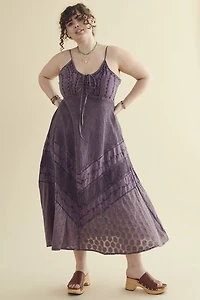 Purple Embroidered Lace Up Dress