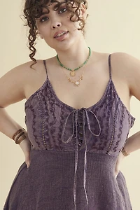 Purple Embroidered Lace Up Dress