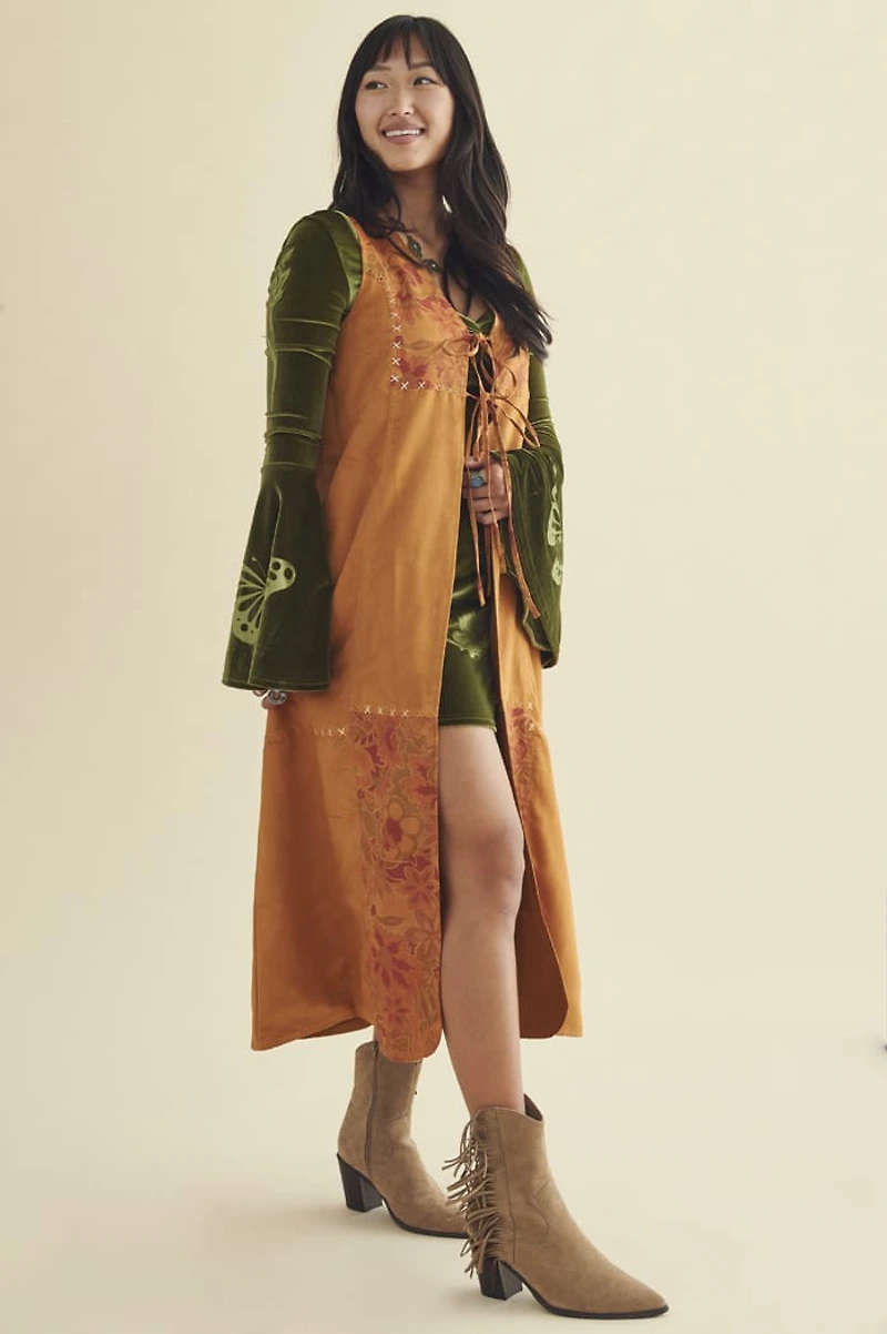 Buy Brown Suede Open Front Duster Vest Online from Earthbound
