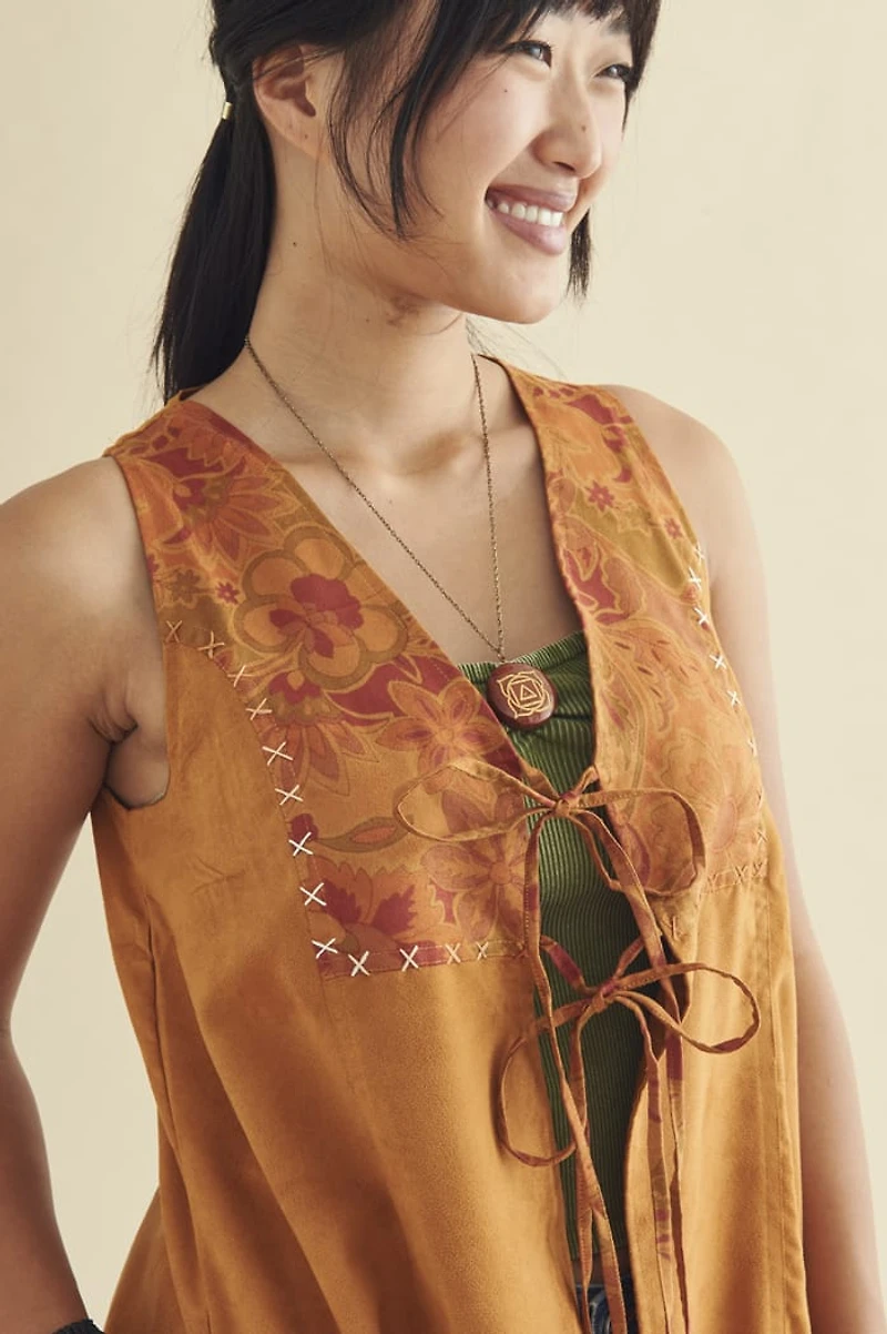 Buy Brown Suede Open Front Duster Vest Online from Earthbound