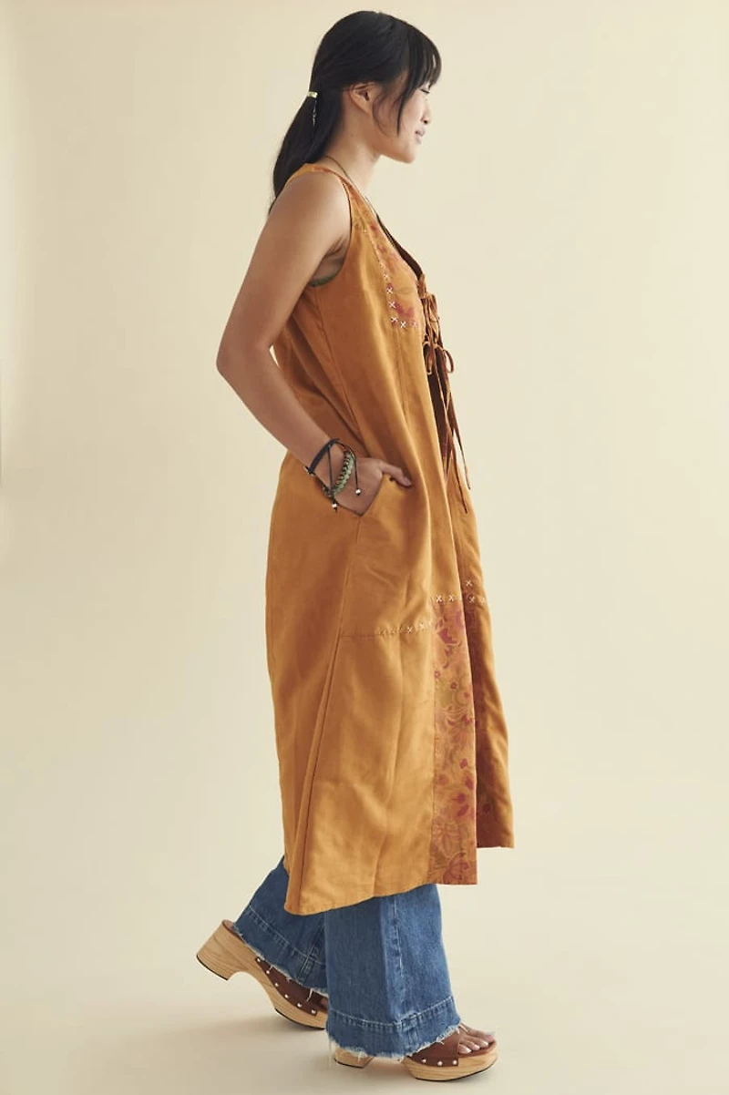 Buy Brown Suede Open Front Duster Vest Online from Earthbound