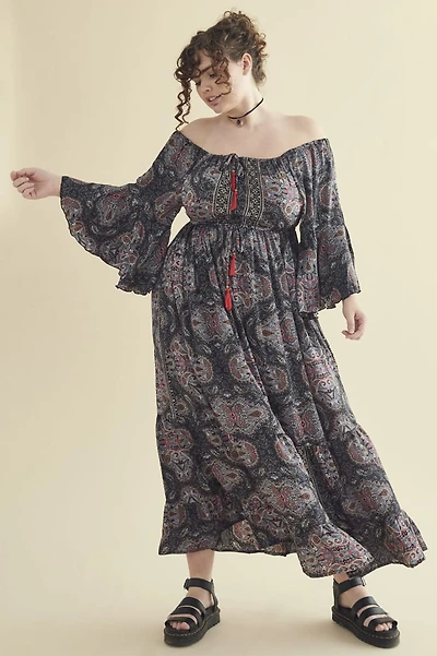 Buy Grey Paisley Tie Front Maxi Dress Online from Earthbound