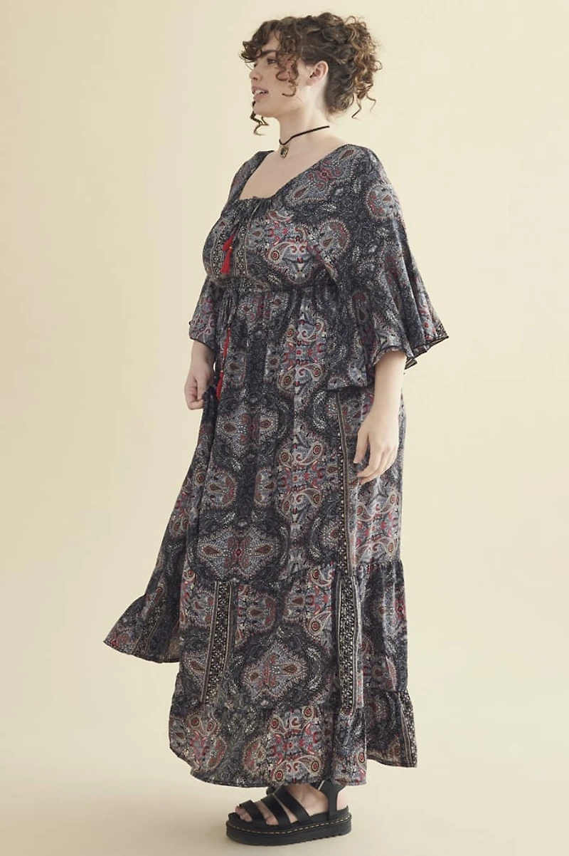 Buy Grey Paisley Tie Front Maxi Dress Online from Earthbound