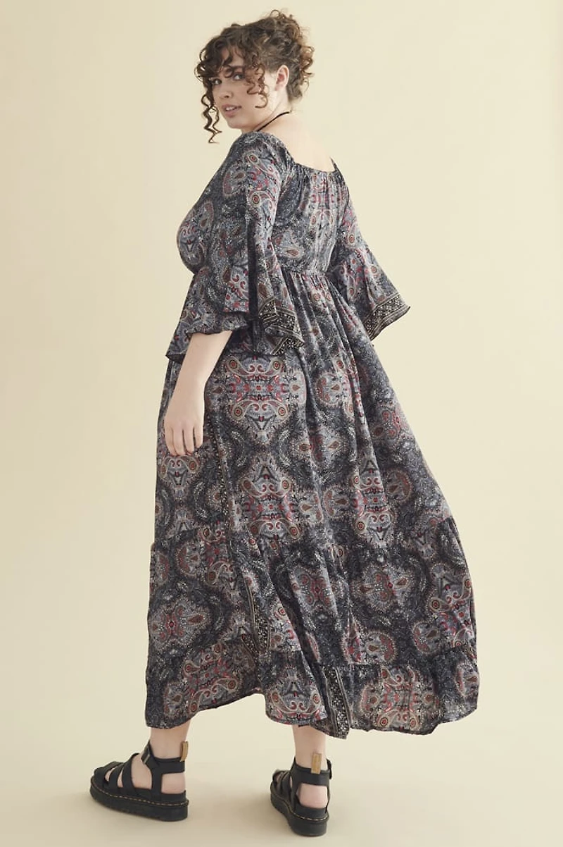 Buy Grey Paisley Tie Front Maxi Dress Online from Earthbound