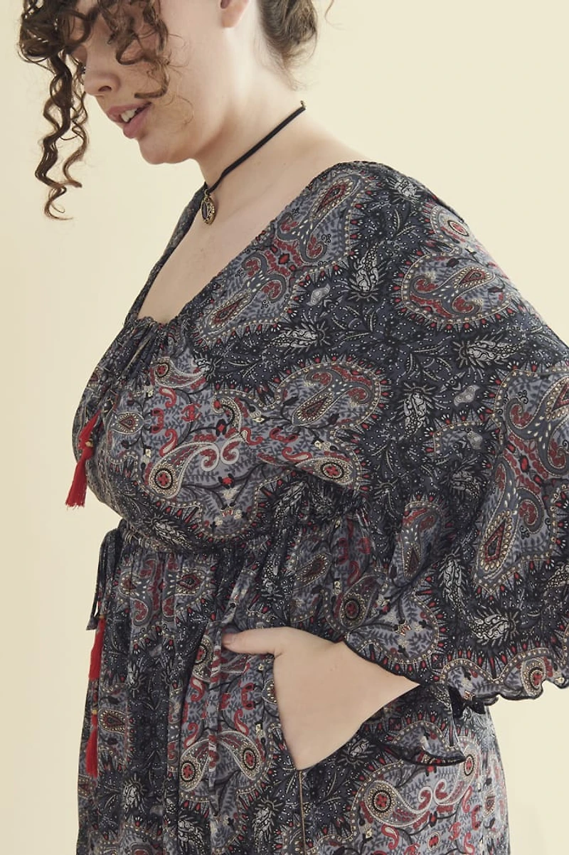 Buy Grey Paisley Tie Front Maxi Dress Online from Earthbound