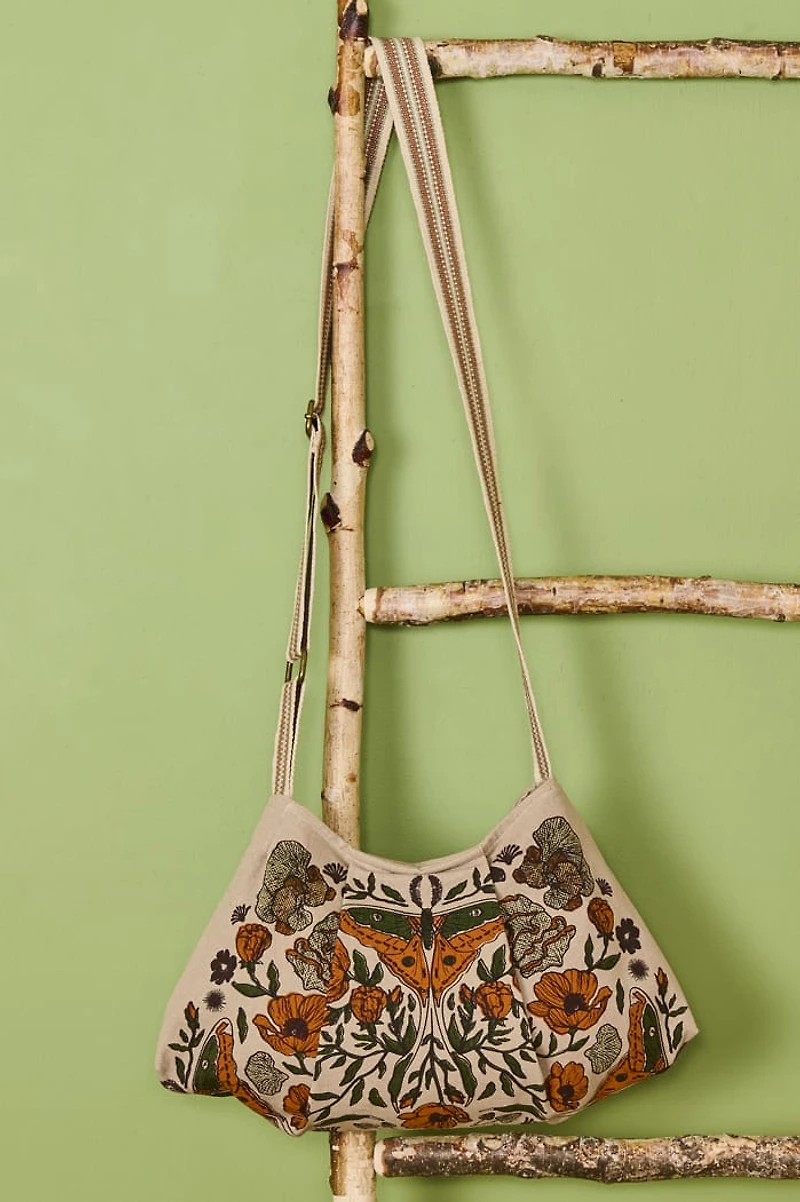 Beige Whimsy Moth Crossbody Bag