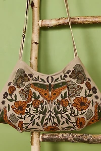 Beige Whimsy Moth Crossbody Bag