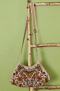 Beige Whimsy Moth Crossbody Bag