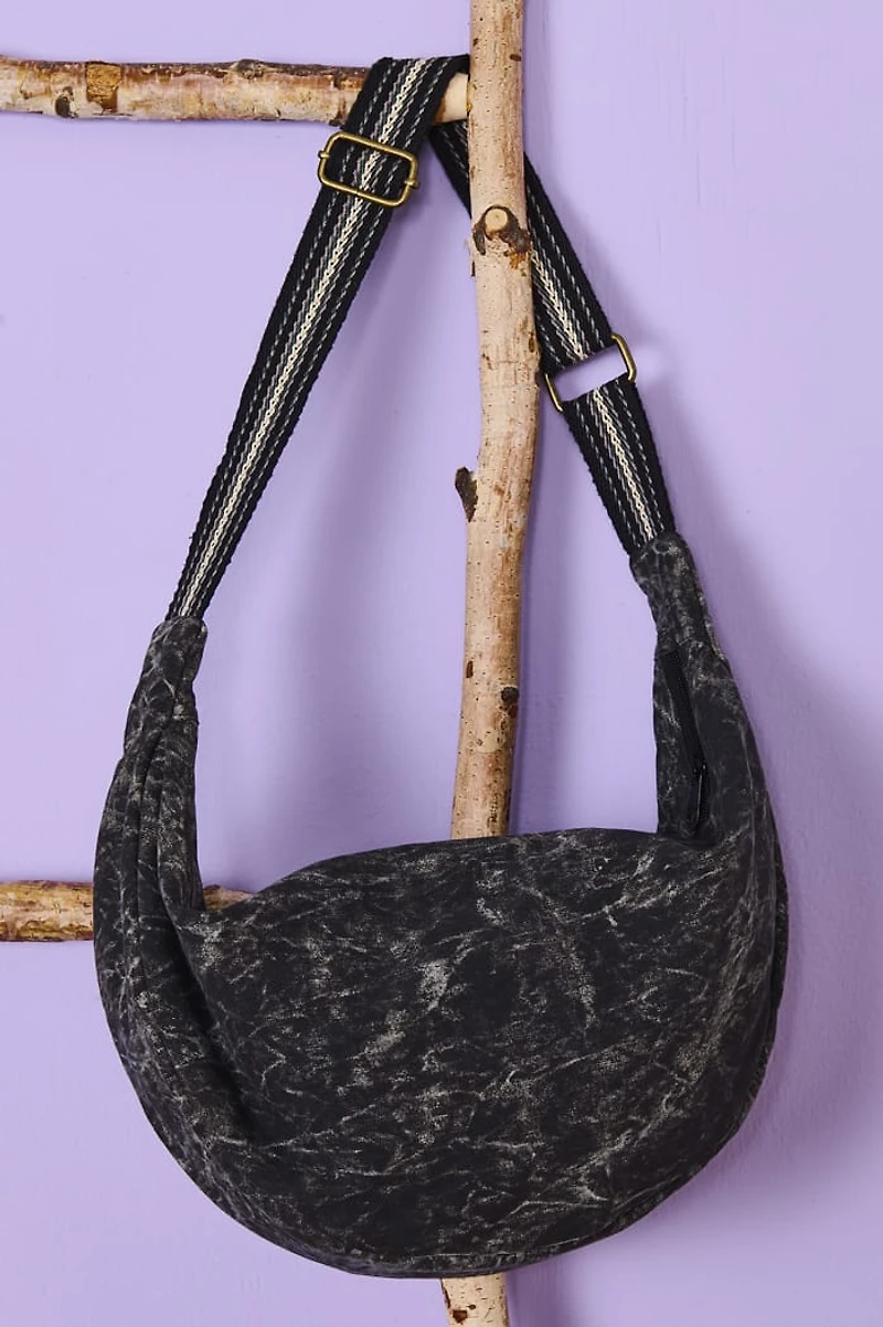 Black Stone Cotton Crescent Bag