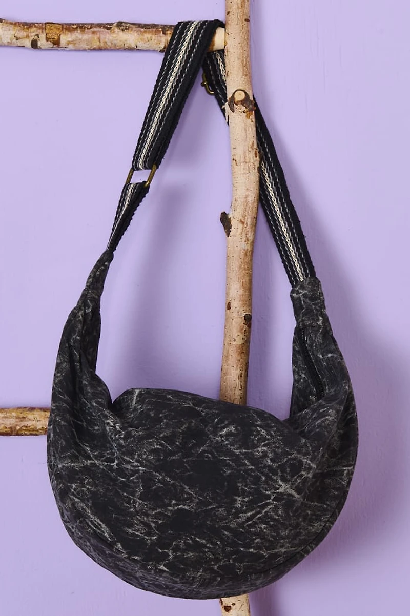 Black Stone Cotton Crescent Bag