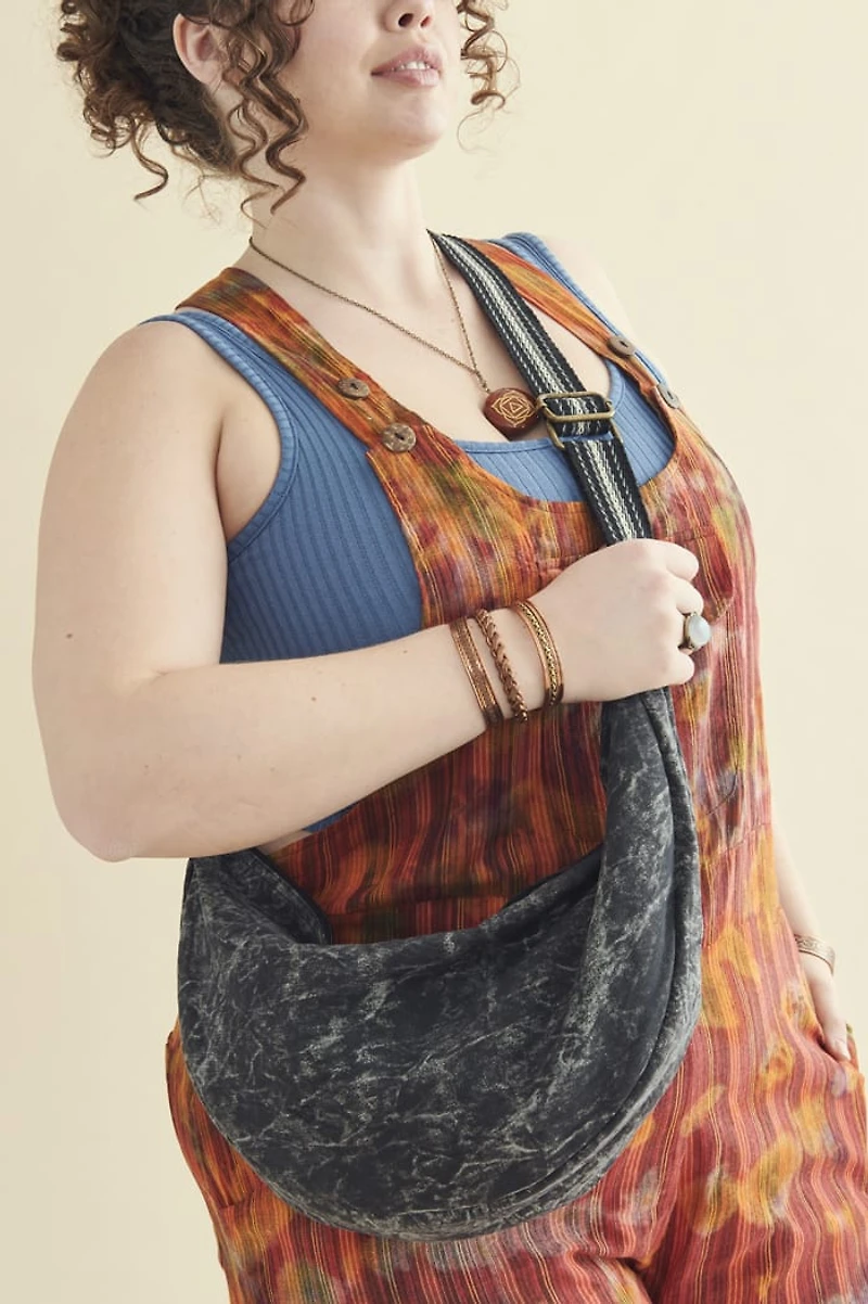 Black Stone Cotton Crescent Bag