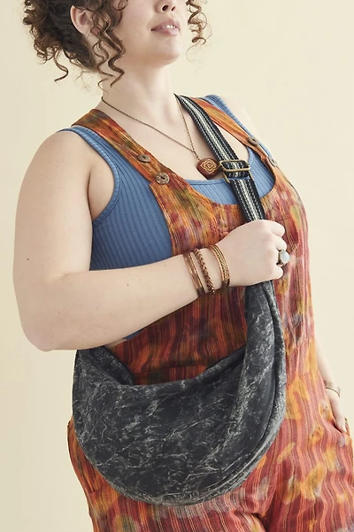 Black Stone Cotton Crescent Bag
