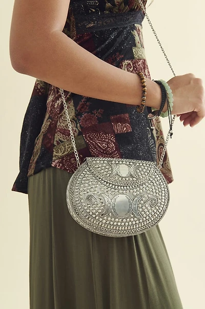 Metal Silver Moon Crossbody Bag